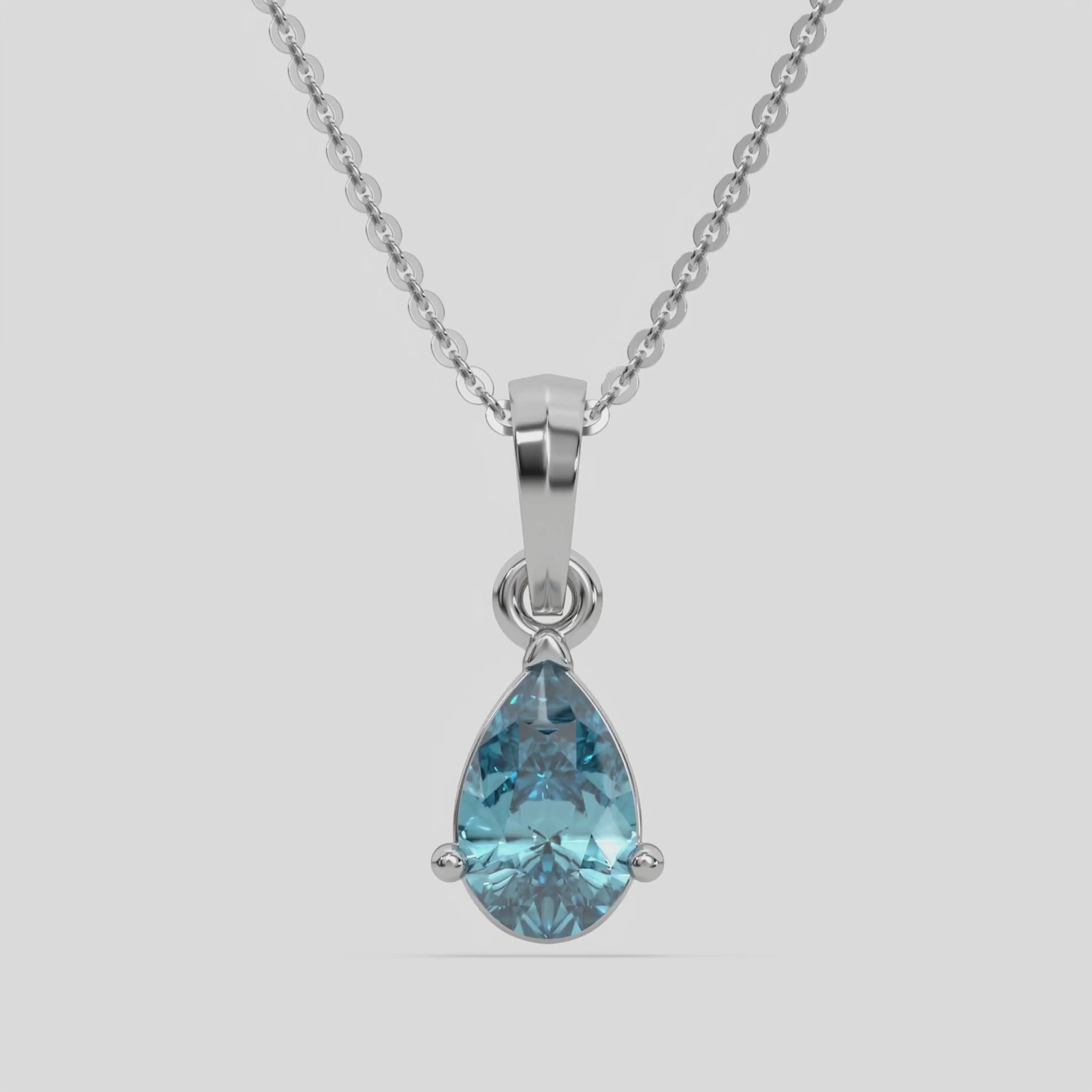18K White Gold Fancy Blue Pear Solitaire Diamond Necklace