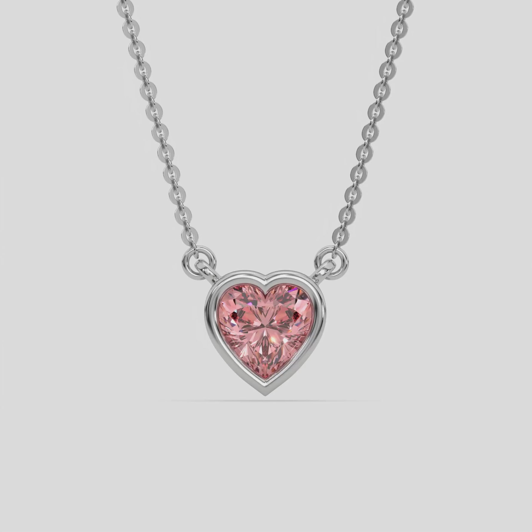 18K White Gold Fancy Pink Heart Solitaire Diamond Necklace