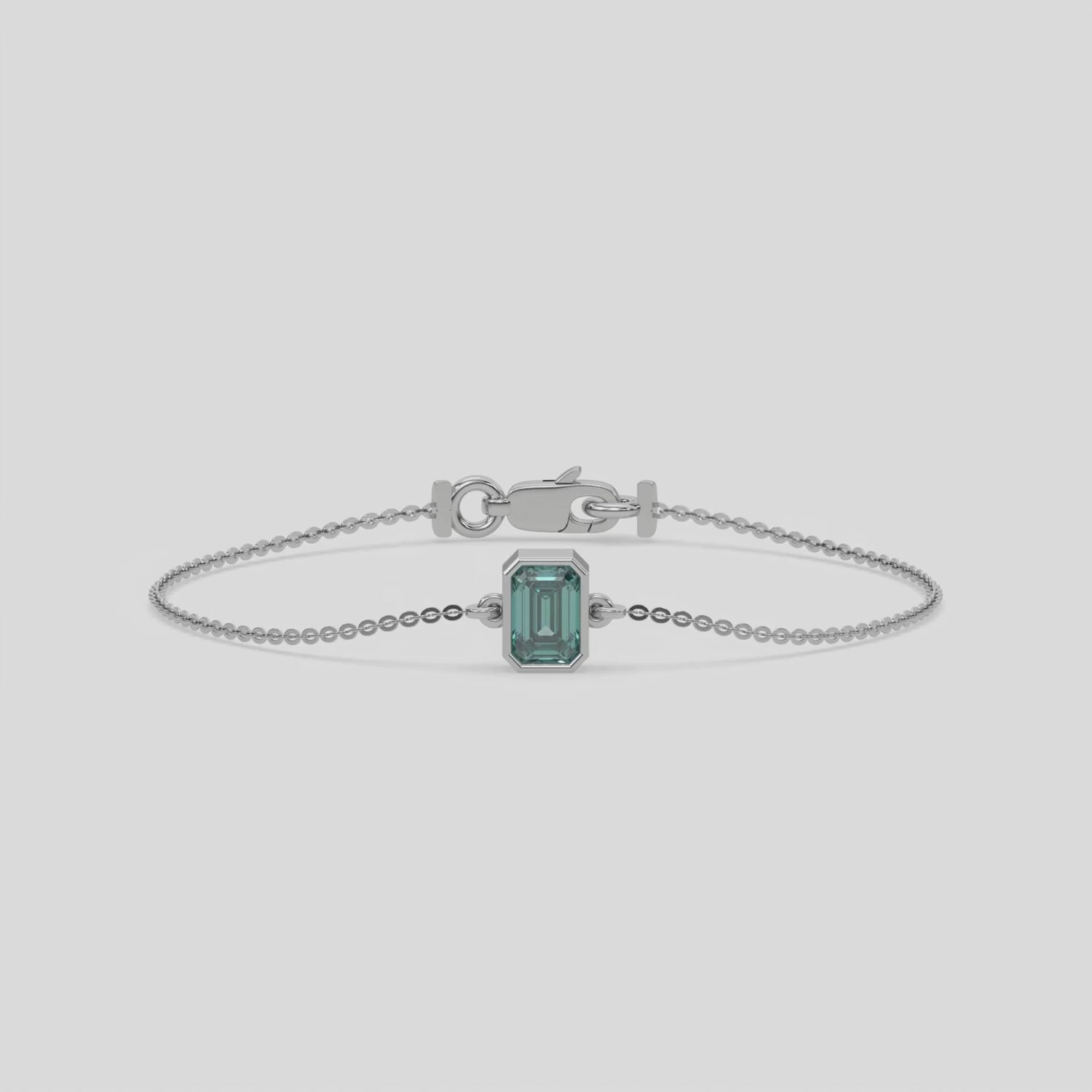 14K White Gold Fancy Green Emerald Solitaire Diamond Bracelet 
