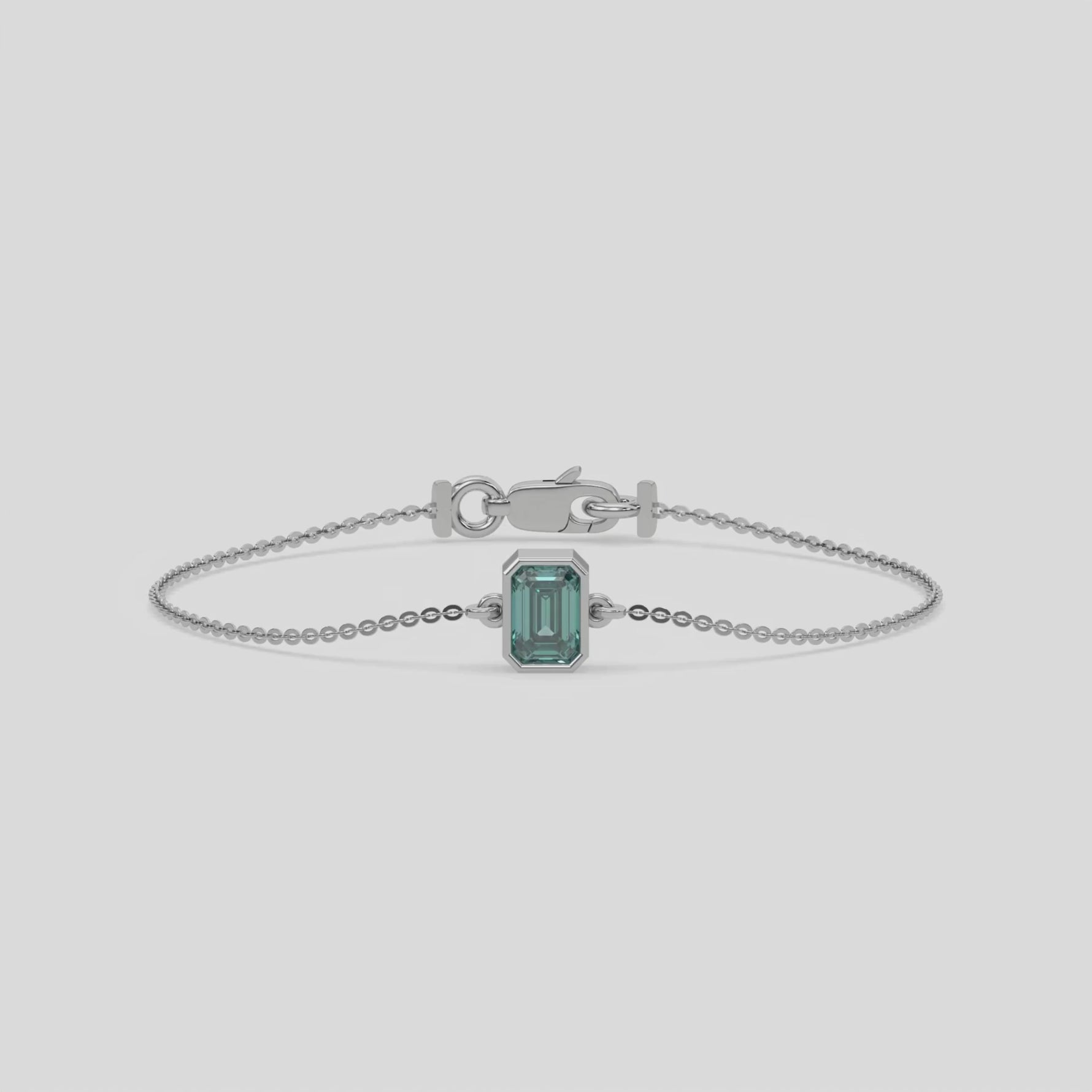 14K White Gold Fancy Green Emerald Solitaire Diamond Bracelet 