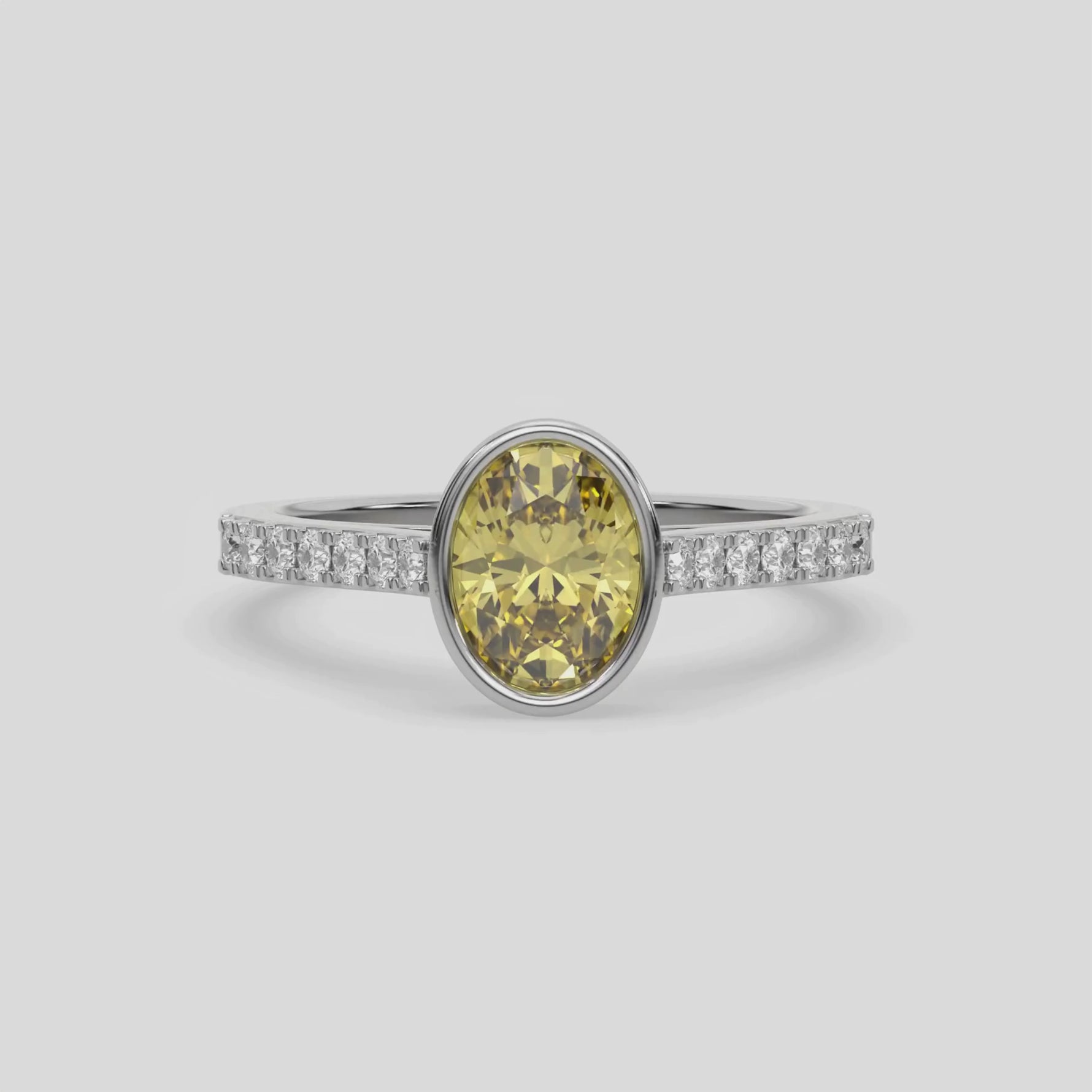 18K White Gold Fancy Yellow Oval Diamond Engagement Ring