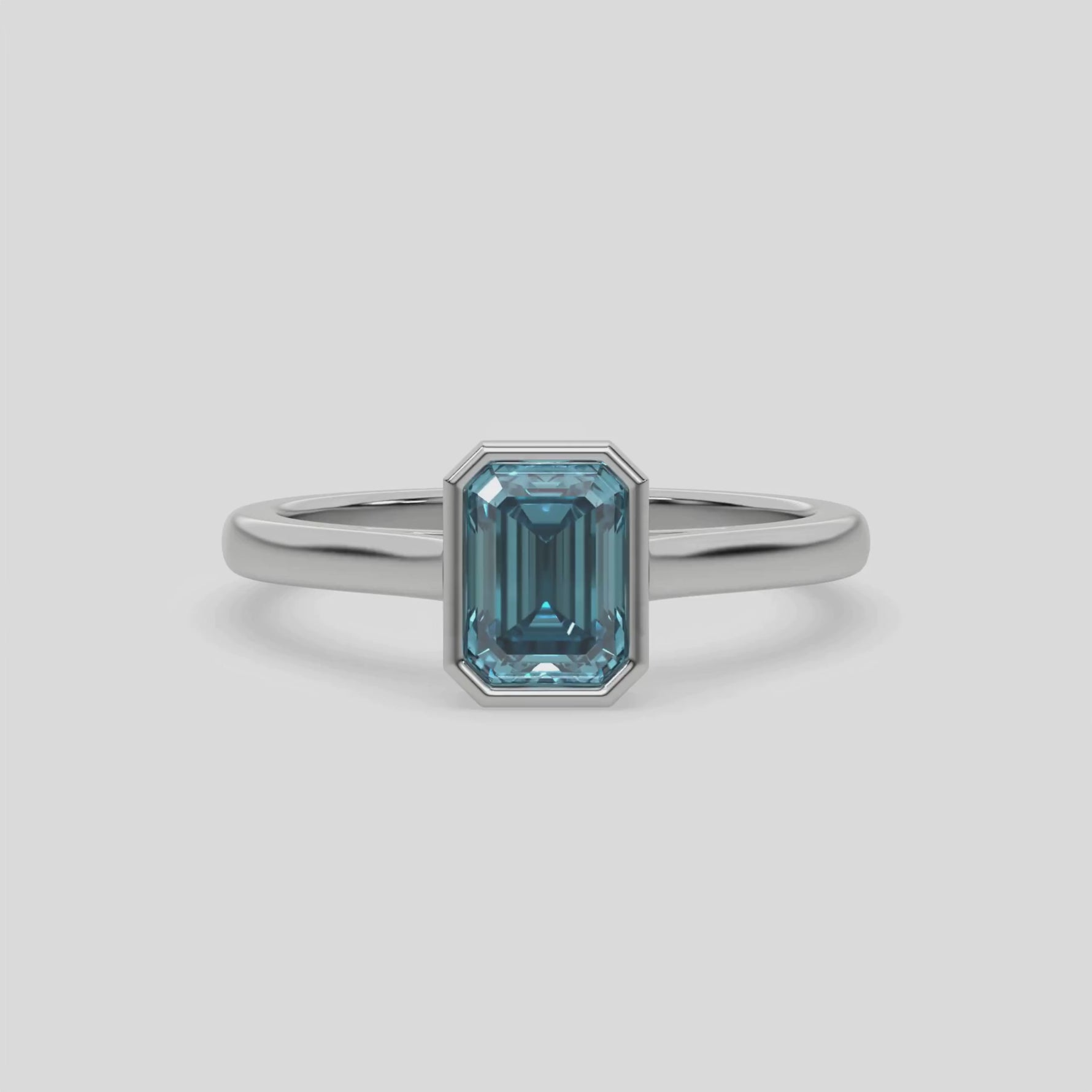 14K White Gold Fancy Blue Emerald Diamond Engagement Ring