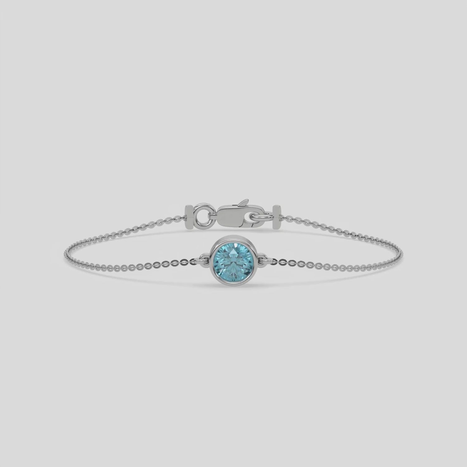 18K White Gold Fancy Blue Round Solitaire Diamond Bracelet 