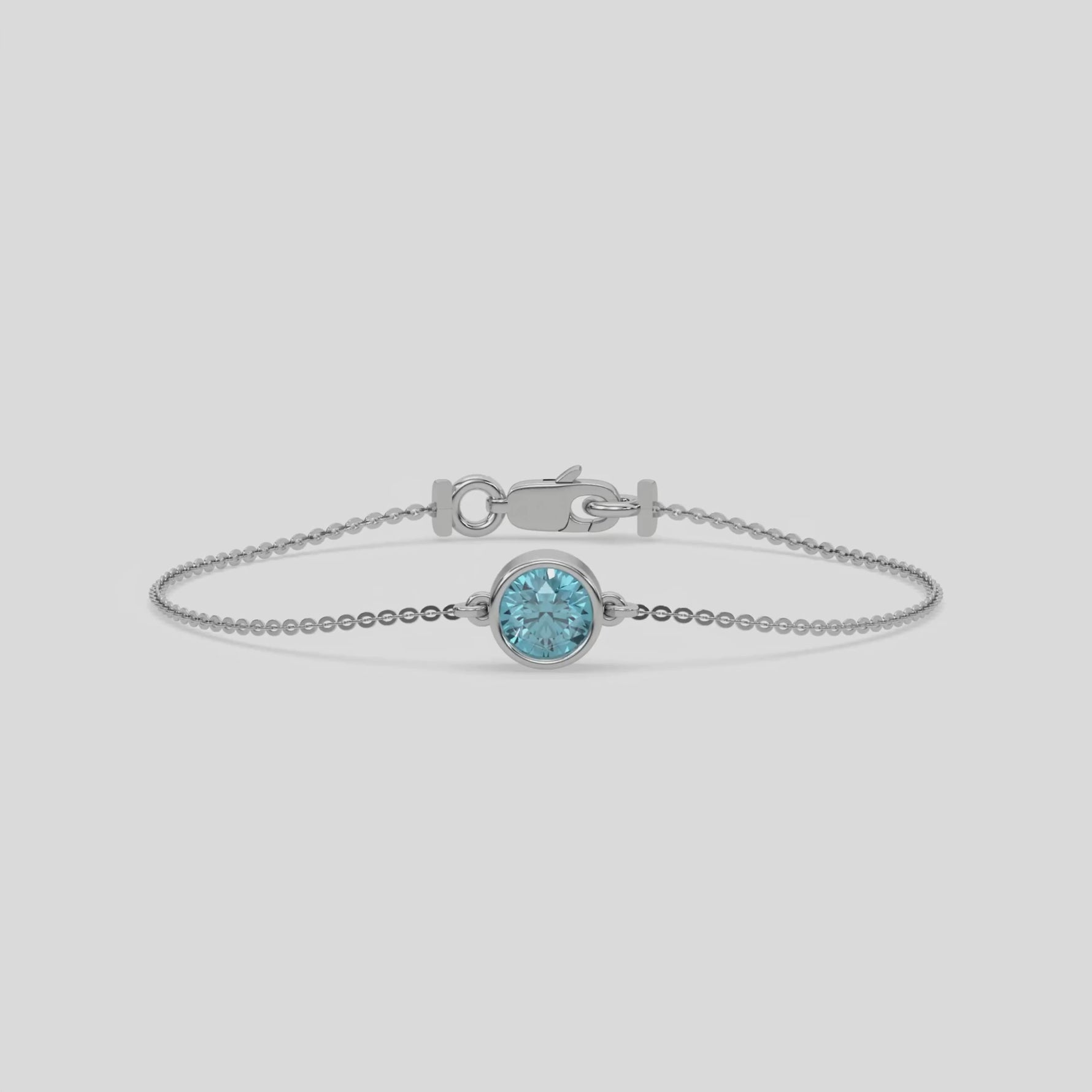 18K White Gold Fancy Blue Round Solitaire Diamond Bracelet 