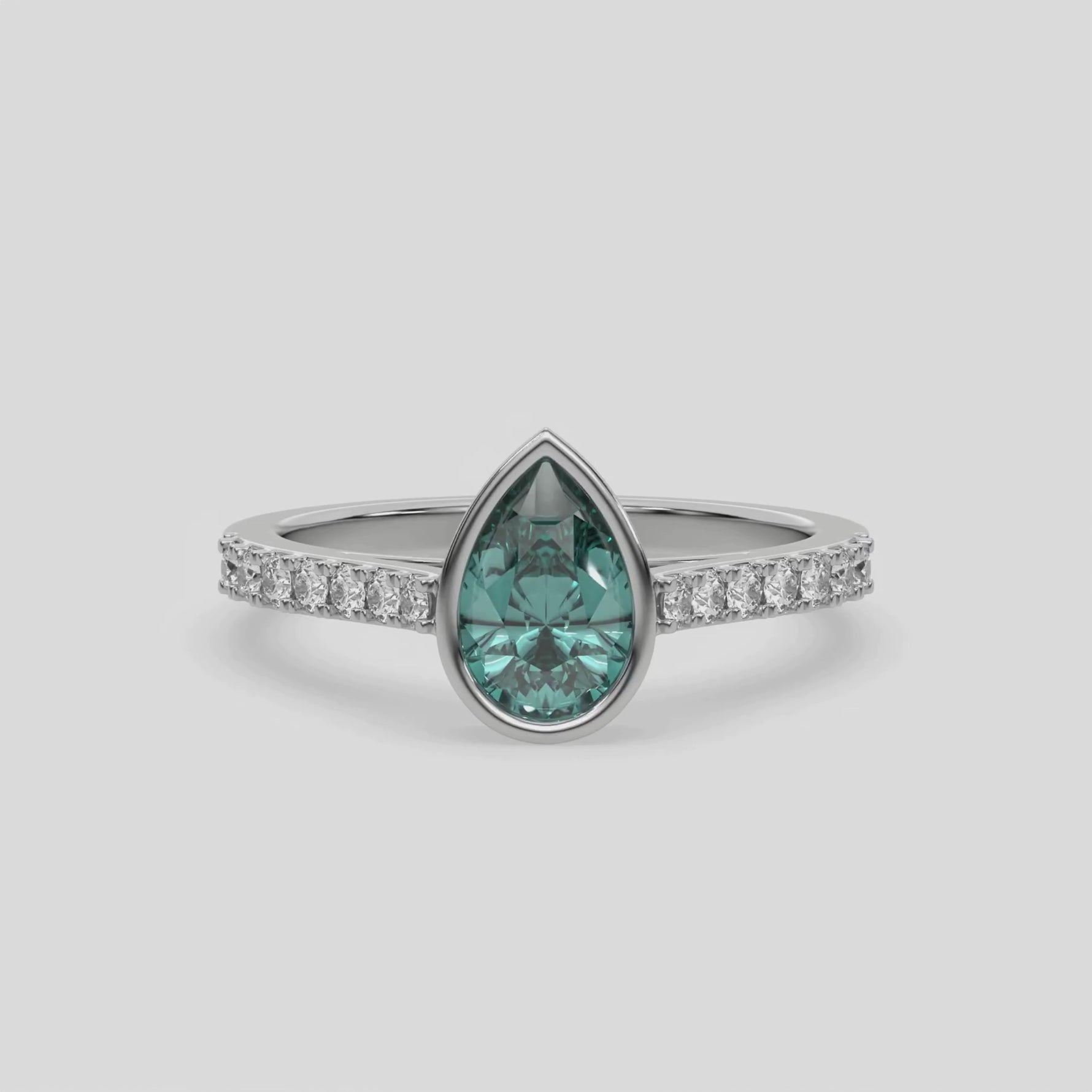 10K White Gold Fancy Green Pear Diamond Engagement Ring