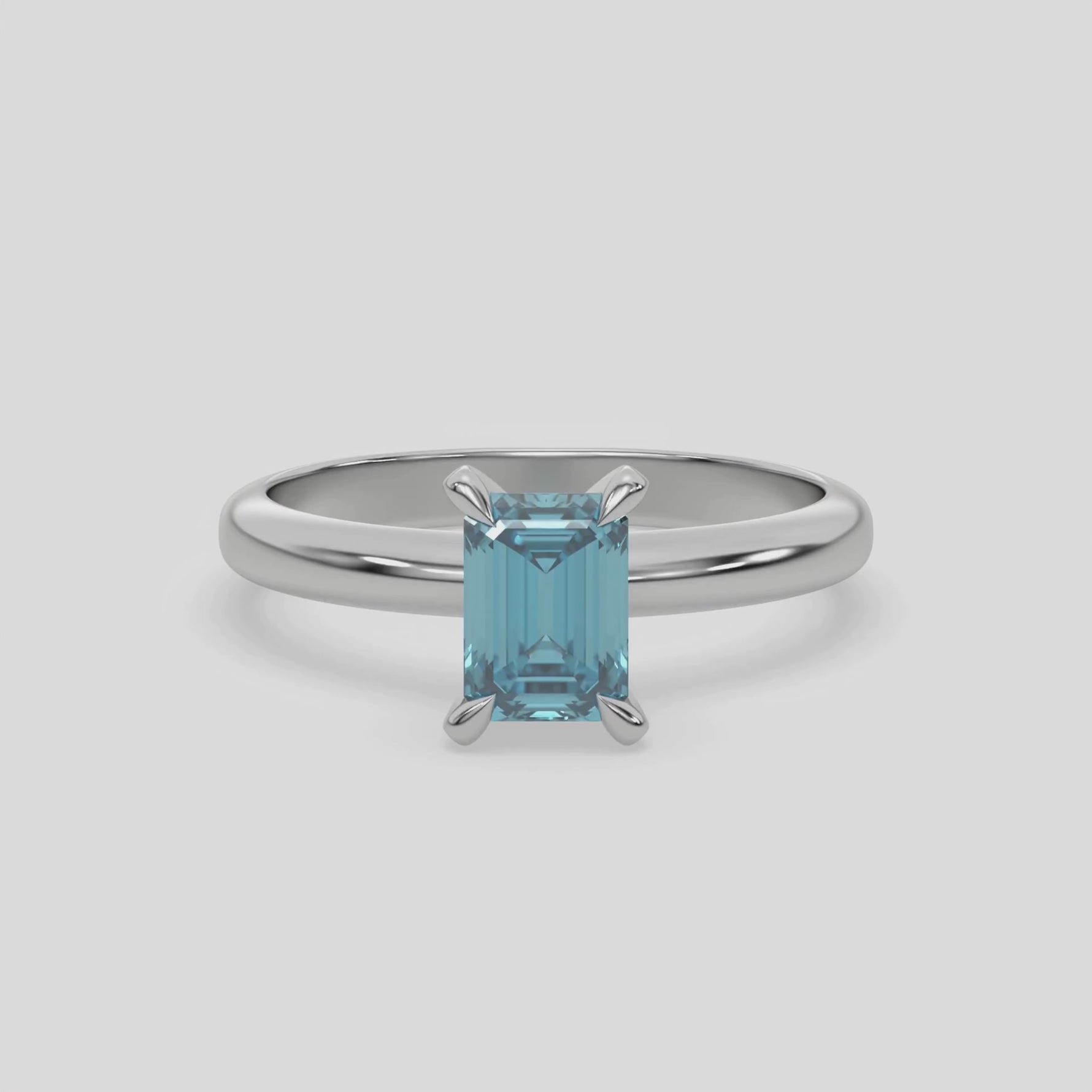 14K White Gold 1CT Fancy Blue Diamond Emerald Cut Solitaire Engagement Ring