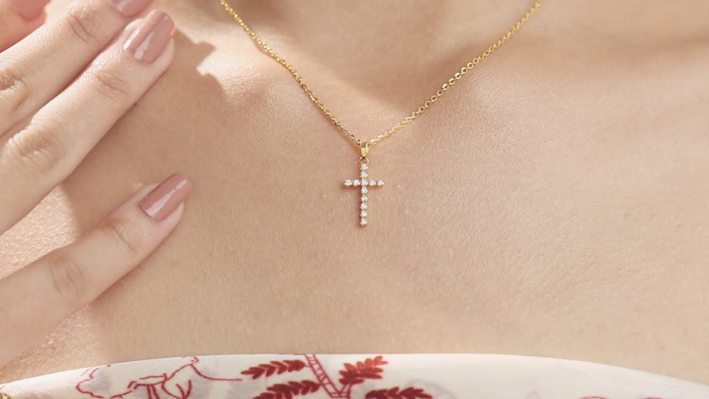 Round Diamond Bezel Set Cross Necklace