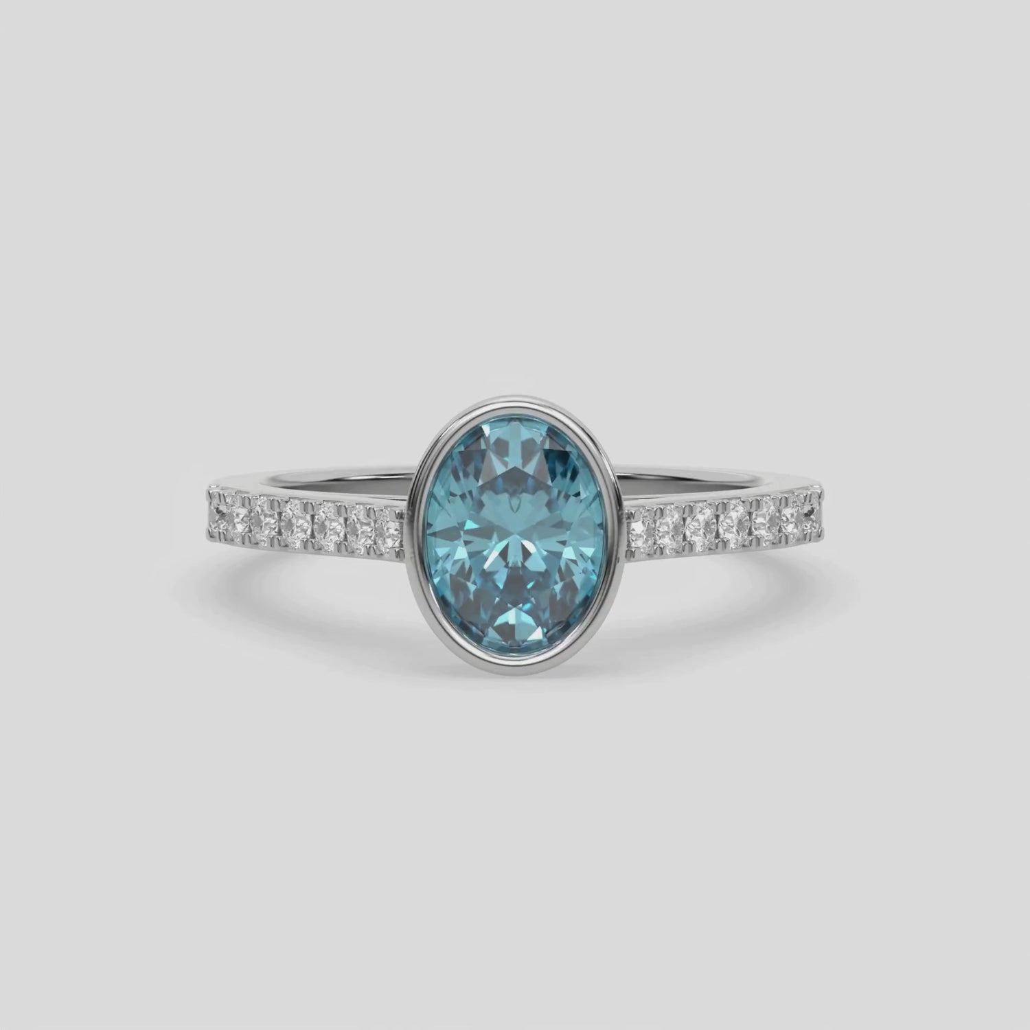 3 CT Fancy Blue Diamond Oval Solitaire Bezel Engagement Ring