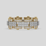 This stunning dual-tone diamond eternity ring, boasting approximately 1.25 carats of round brilliant-cut diamonds. Each diamond is expertly set in a secure prong setting