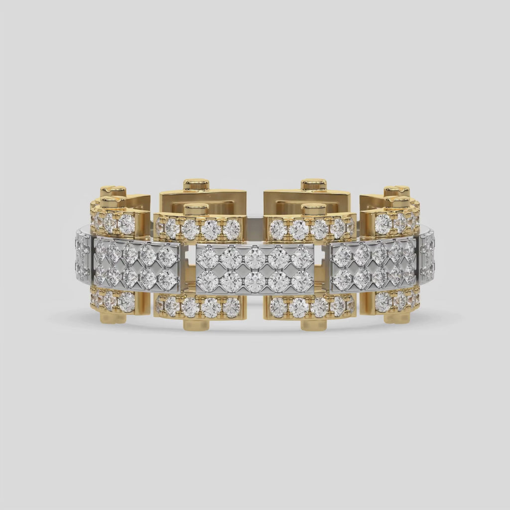 This stunning dual-tone diamond eternity ring, boasting approximately 1.25 carats of round brilliant-cut diamonds. Each diamond is expertly set in a secure prong setting