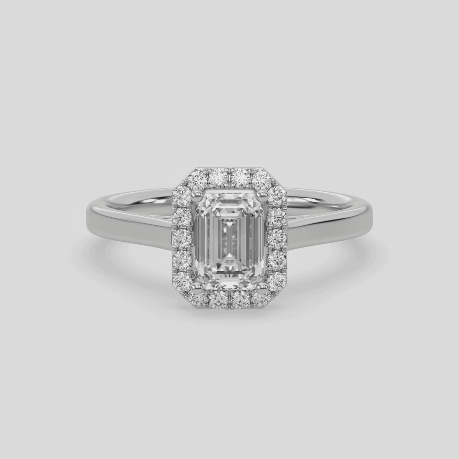 18K White Gold Emerald Cut Diamond Engagement Ring