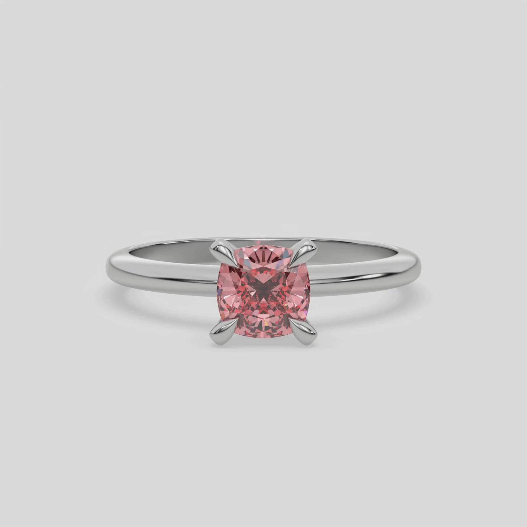 18K White Gold Fancy Pink Diamond Cushion Solitaire Ring