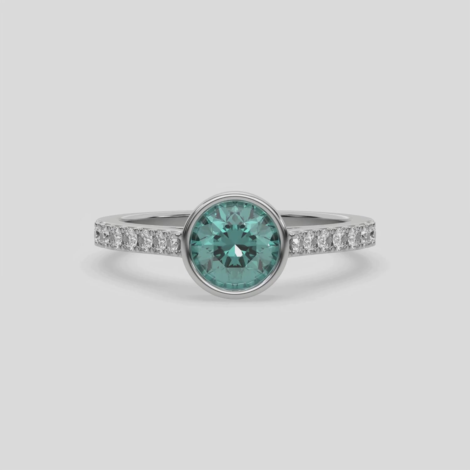 3 CT Fancy Green Diamond Round Solitaire Bezel Engagement Ring