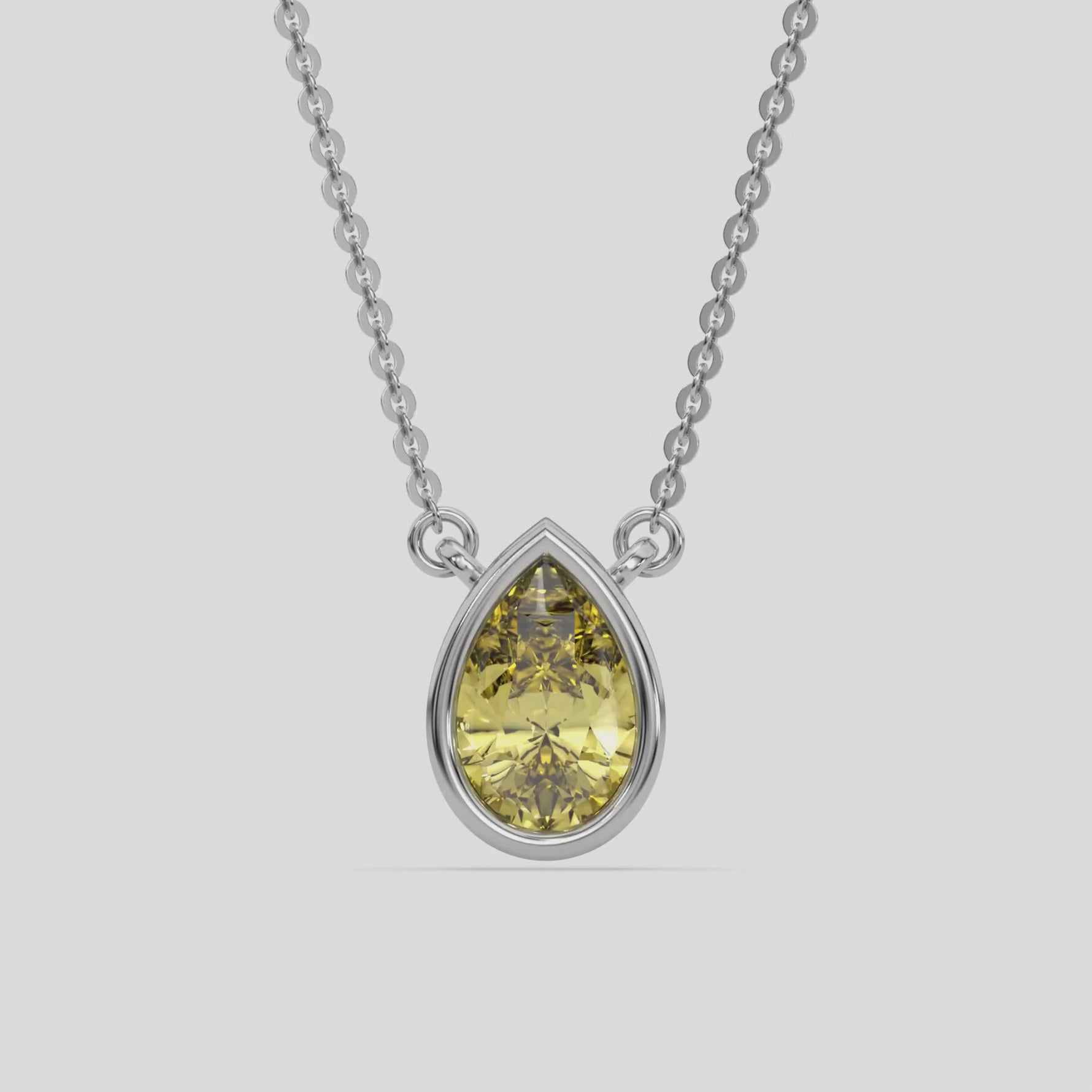 14K White Gold 2 CT Fancy Yellow Pear Solitaire Diamond Necklace