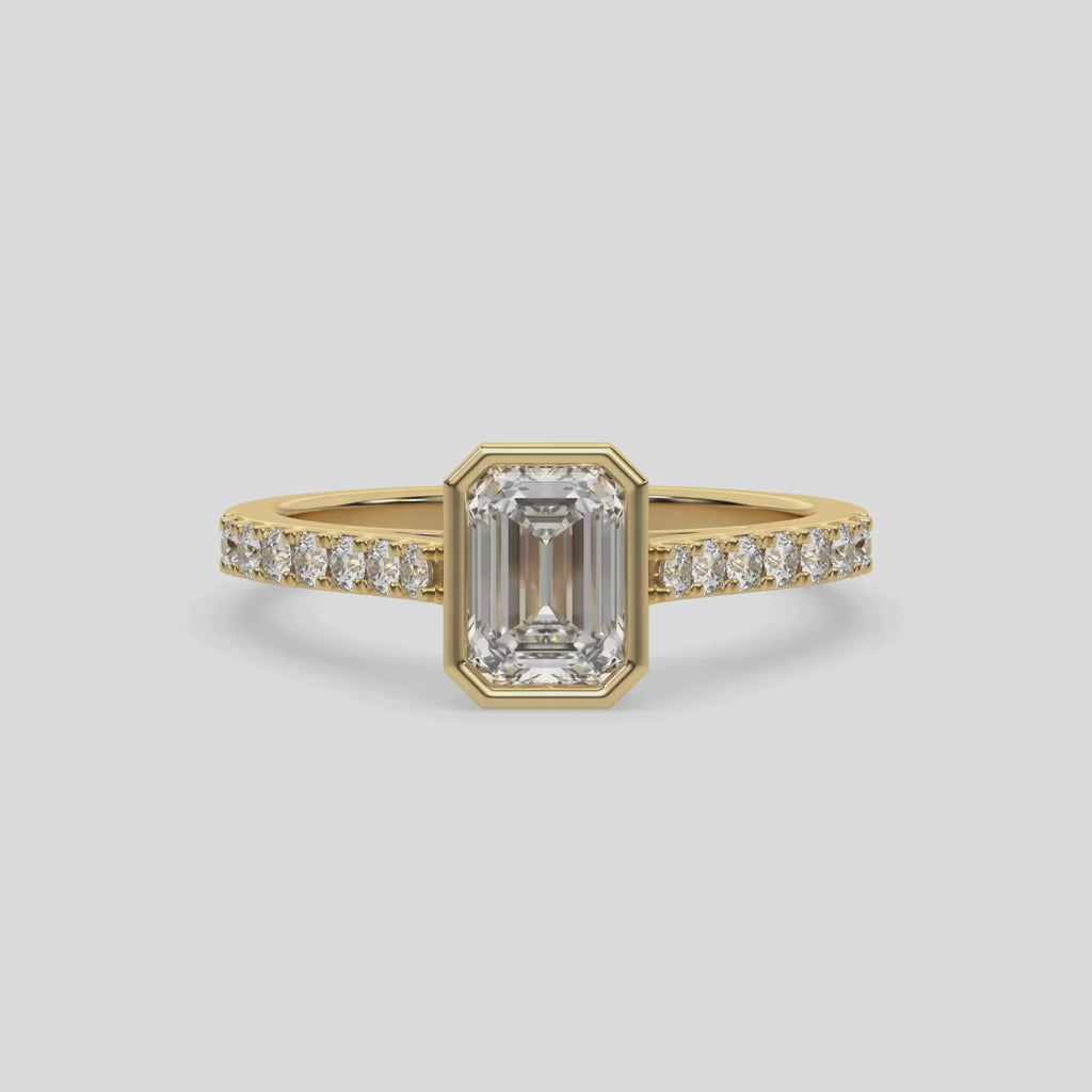 14K Yellow 1 CT Gold Emerald Diamond Engagement Ring