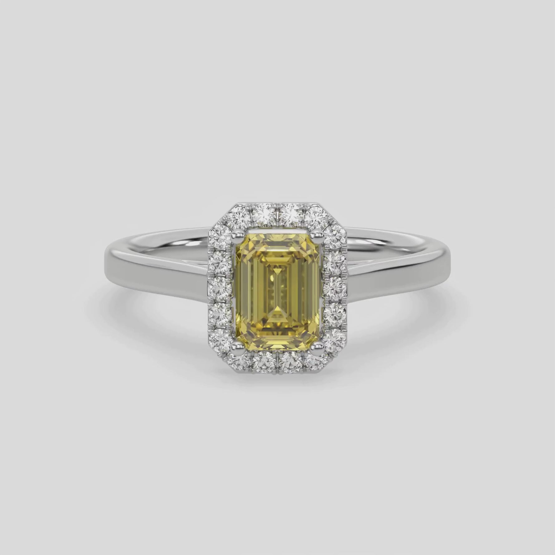 18K White Gold Fancy Yellow Emerald Cut Diamond Engagement Ring
