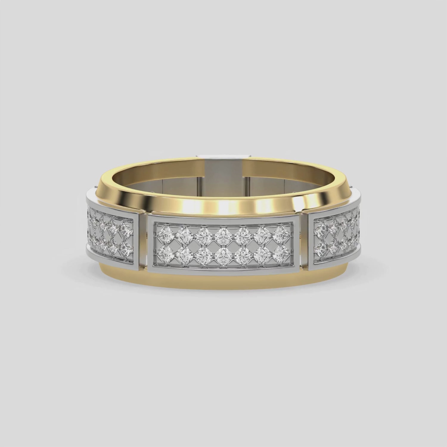 This dual-tone diamond eternity ring is approximately made with 0.85 carats of round brilliant-cut diamonds, set in a pave setting