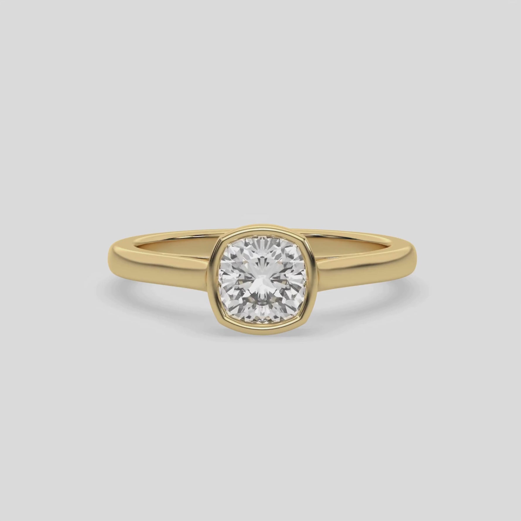 14K Yellow Gold Cushion Natural Diamond Engagement Ring