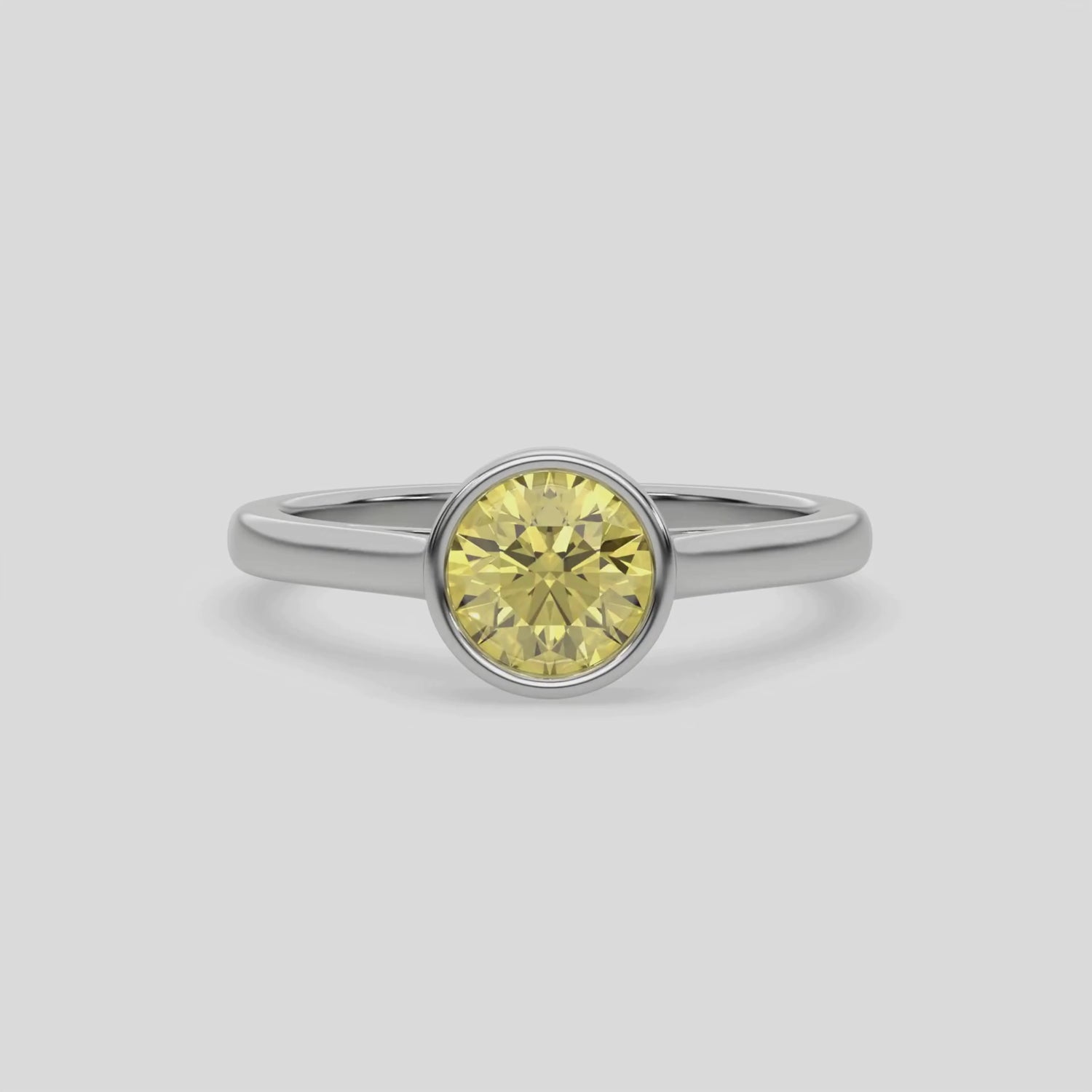 3 CT Fancy Yellow Diamond Round Bezel Engagement Ring