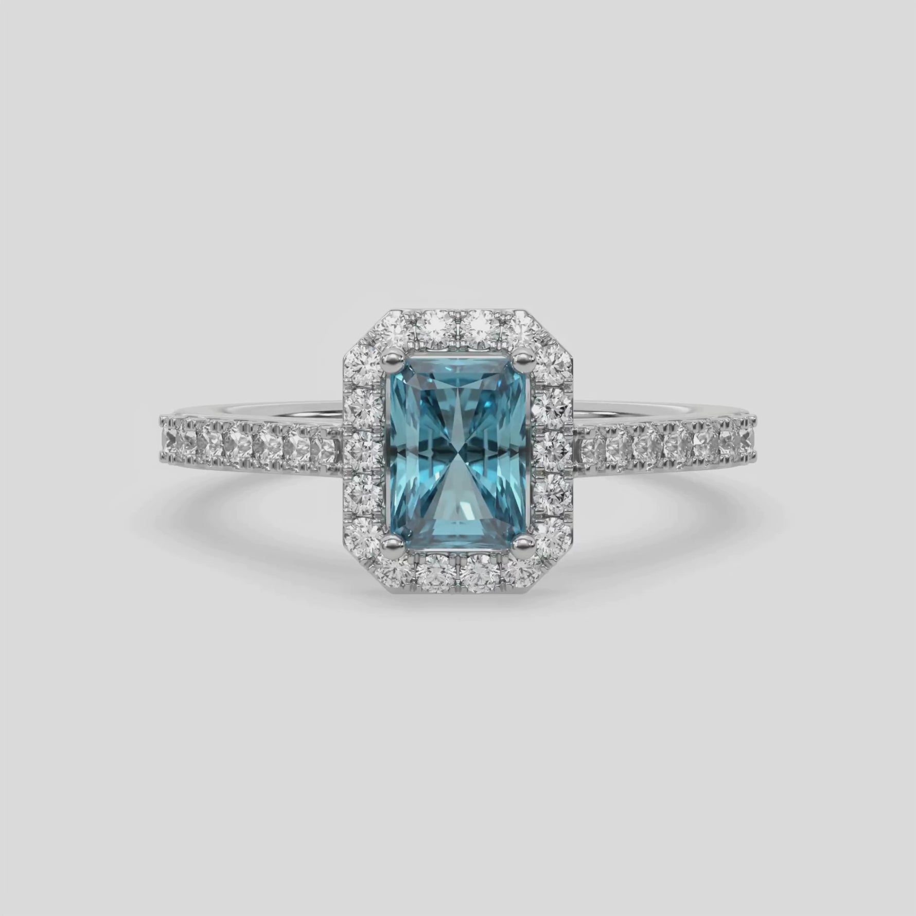 14K White Gold Fancy Blue Radiant Solitaire Diamond Engagement Ring