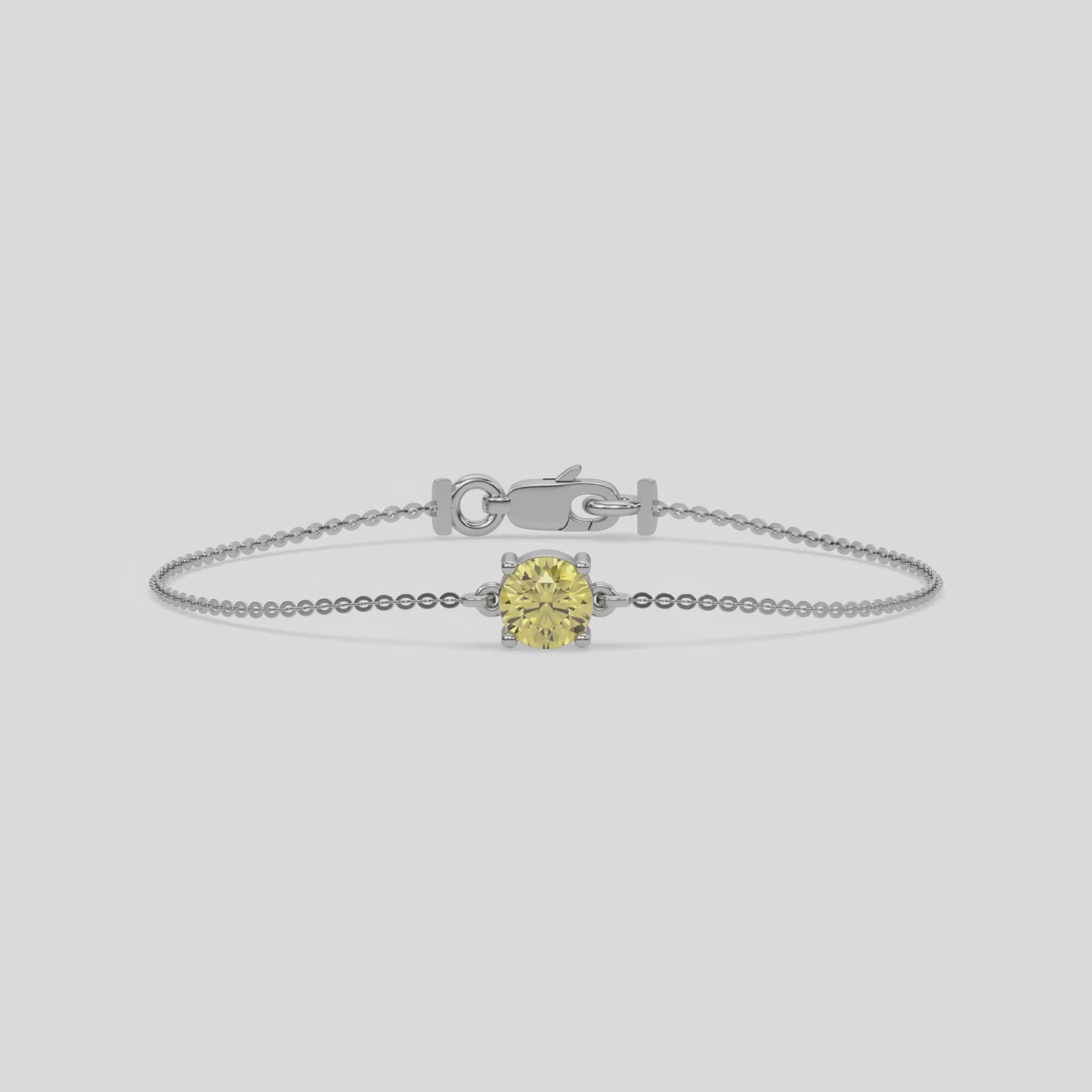 18K White Gold Fancy Yellow Round Solitaire Diamond Bracelet 