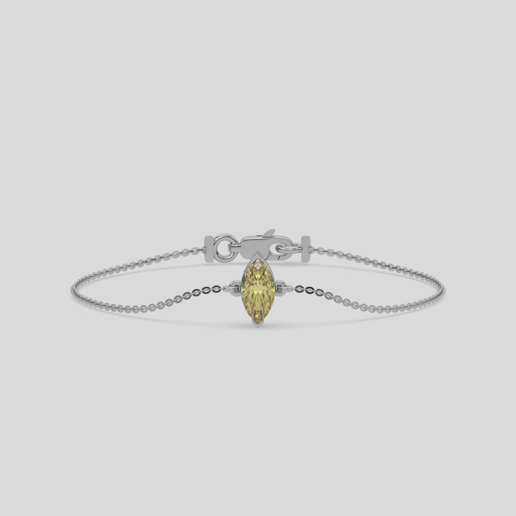 14K White Gold Fancy Yellow Marquise Solitaire Diamond Bracelet