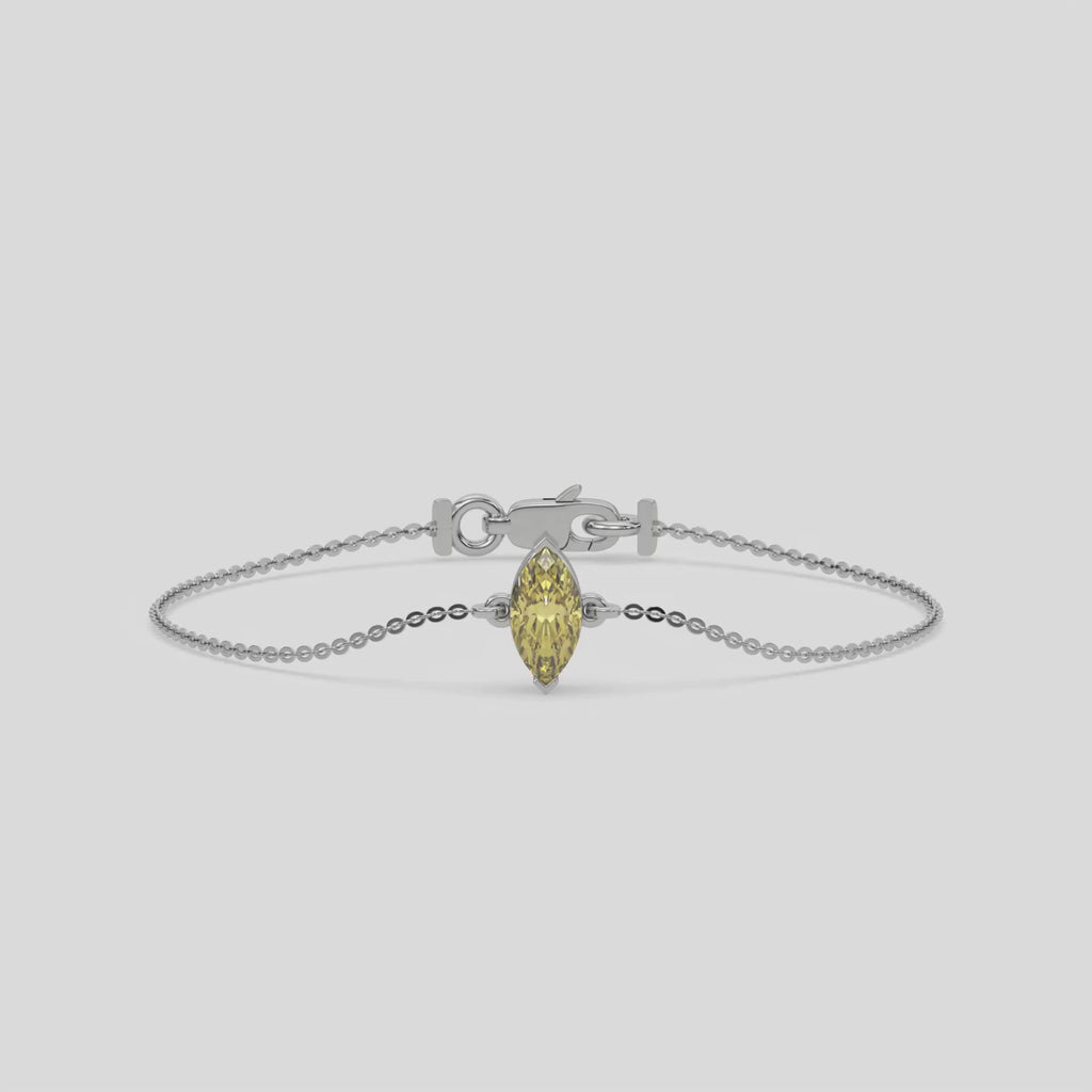 14K White Gold Fancy Yellow Marquise Solitaire Diamond Bracelet