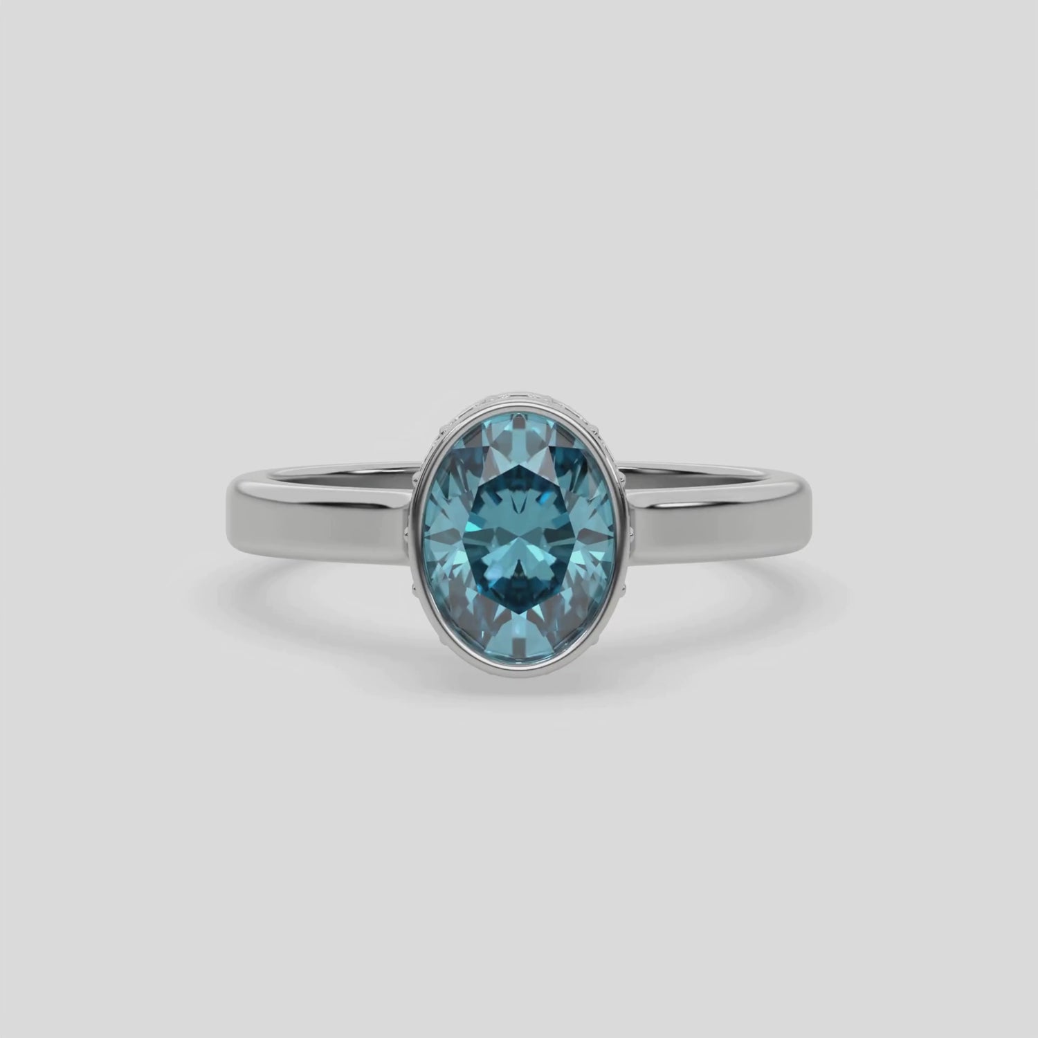 3 CT Fancy Blue Diamond Oval Hidden Halo Engagement Ring