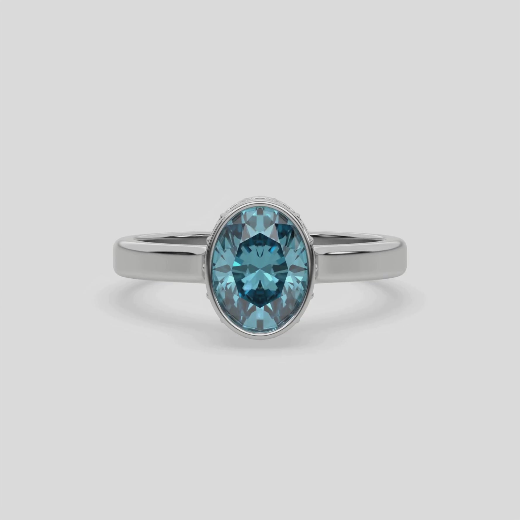 14K White Gold Fancy Blue Oval Diamond Engagement Ring