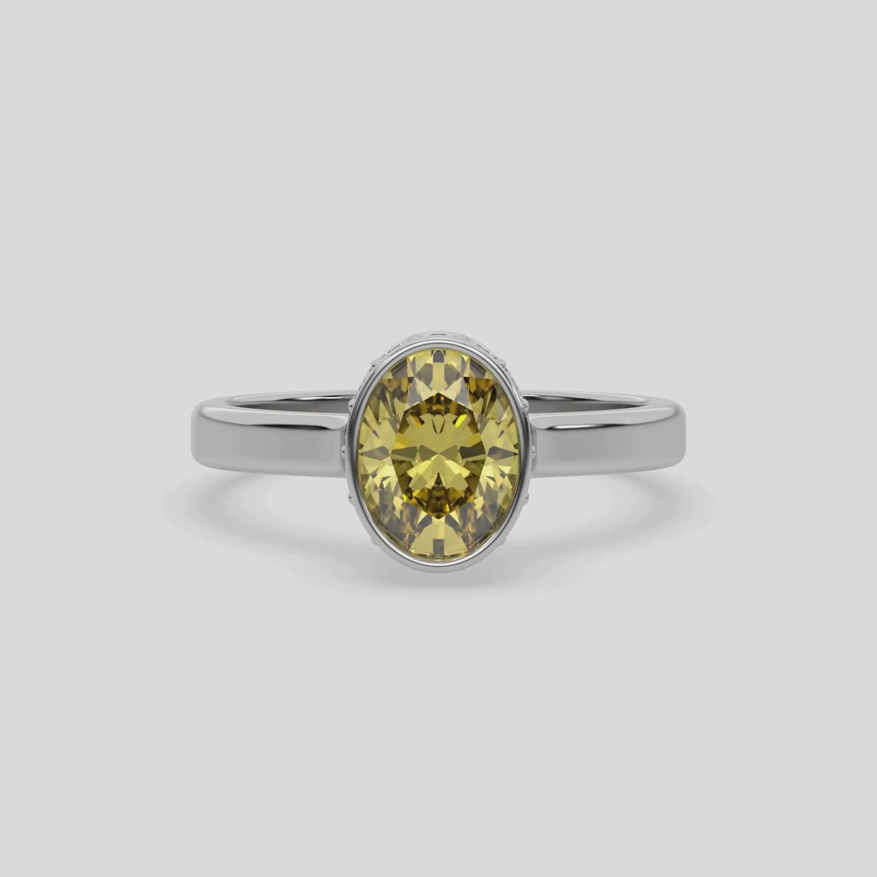 14K White Gold Fancy Yellow Oval Diamond Engagement Ring
