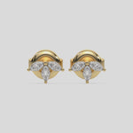 This video features a yellow gold Marquise Crown Earrings made with three marquise diamonds and arranged to form a crown-like shape, securely set in prong setting