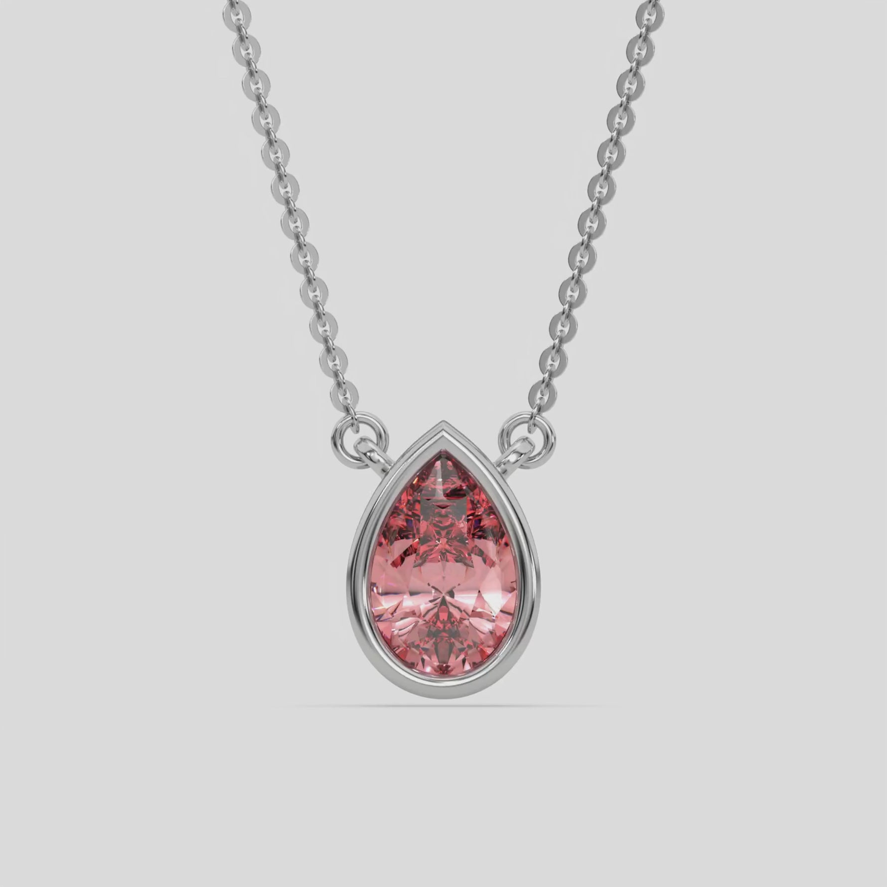 14K White Gold 2 CT Fancy Pink Pear Solitaire Diamond Necklace