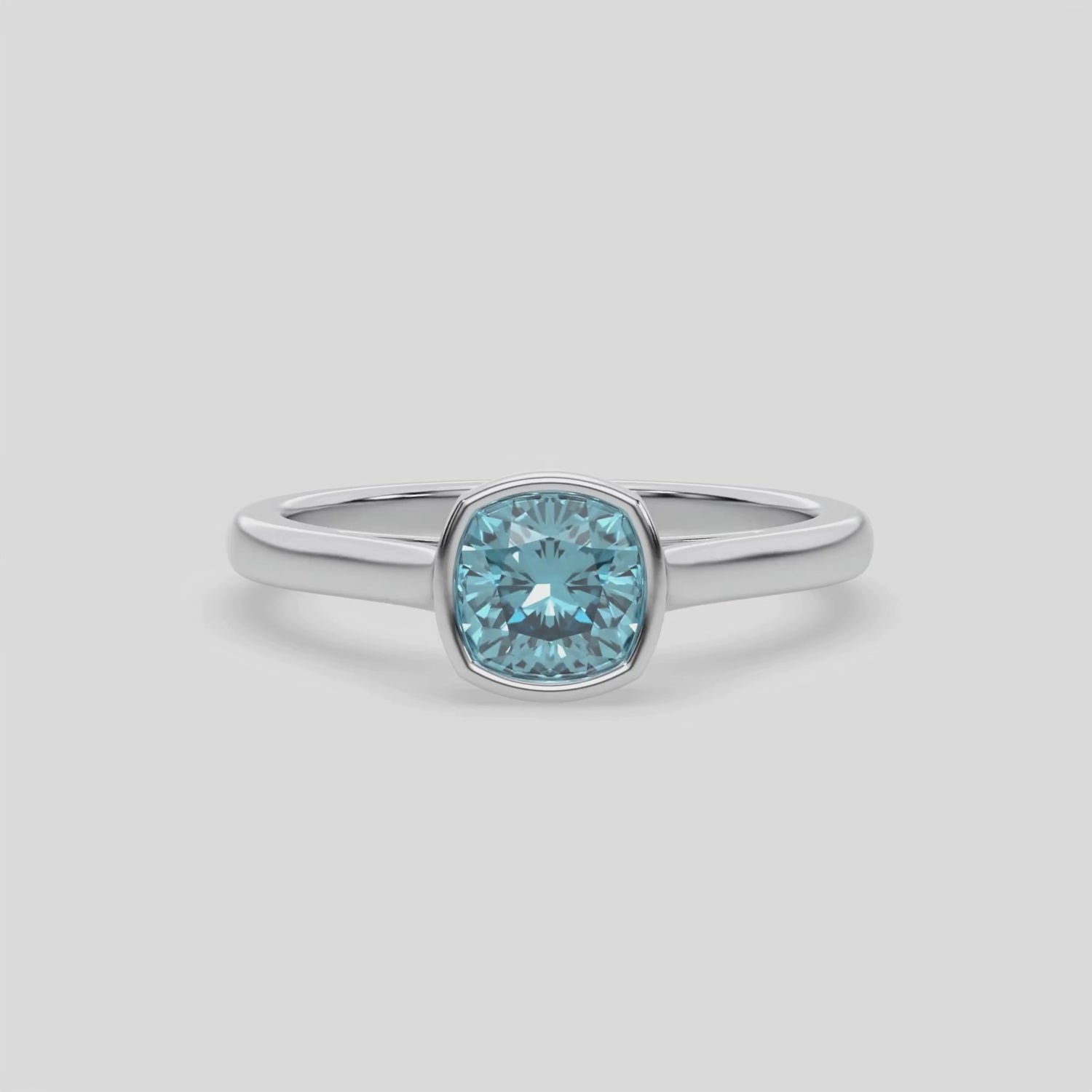 3 CT Fancy Blue Diamond Cushion Bezel Engagement Ring