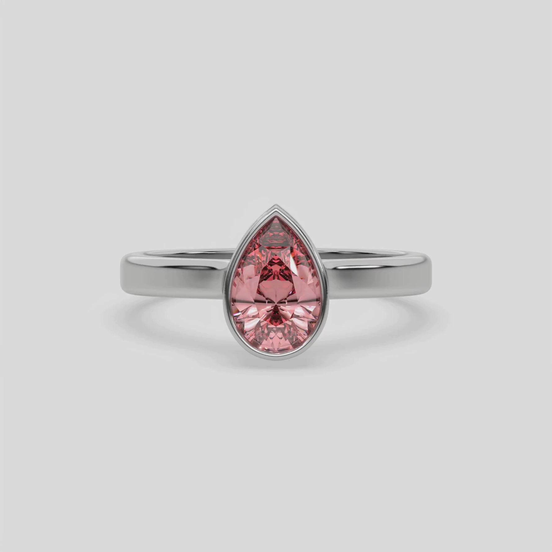 18K Gold Fancy Pink Pear Solitaire Diamond Engagement Ring 