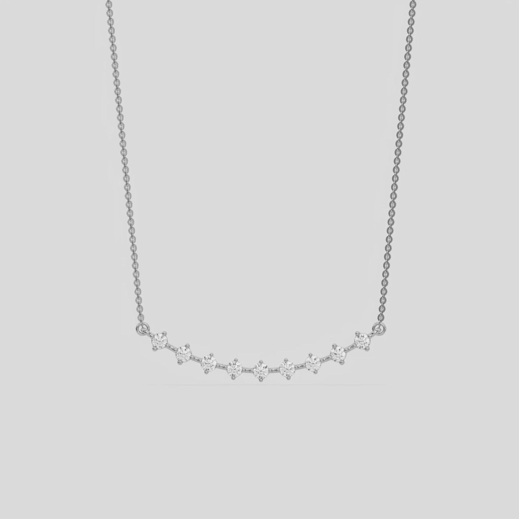 14K White Gold Natural Round Cut Diamond Curved Necklace