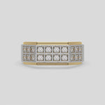 This two-tone dual row diamond ring features two rows of round brilliant-cut diamonds set in a shared prong setting