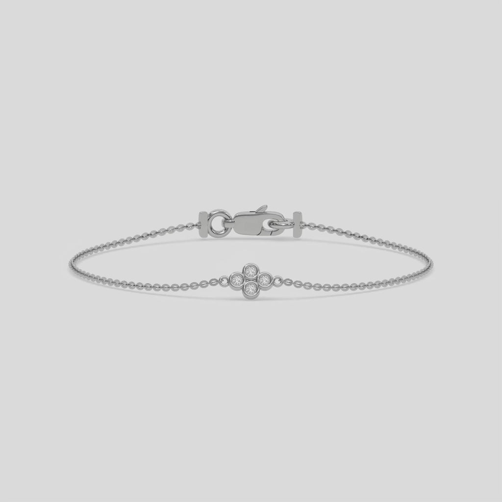 Floral Diamond Bracelet made with four round brilliant-cut diamond securely set in bezel setting