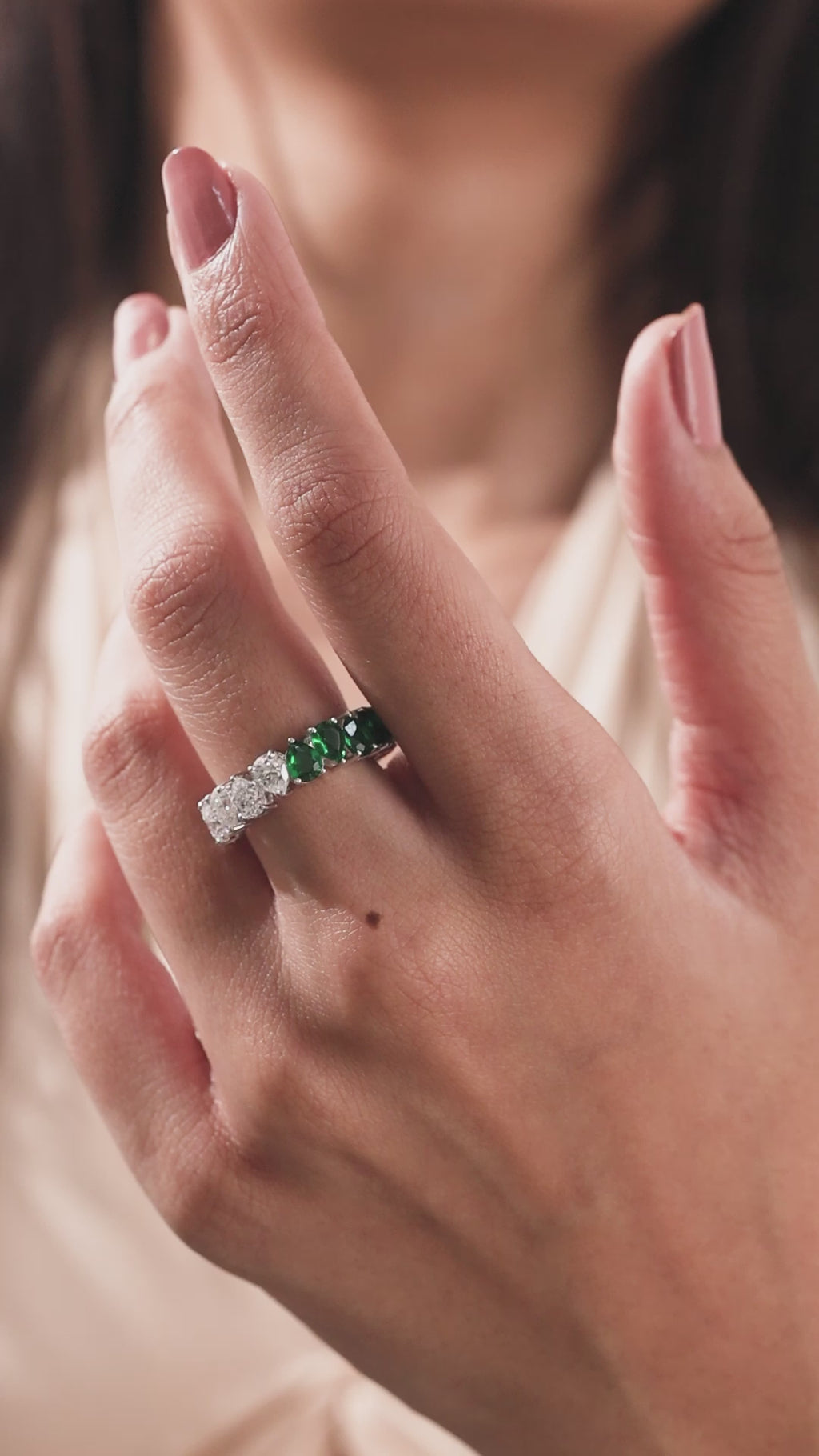 Pear Cut Diamond Emerald Gemstone Full Eternity Ring