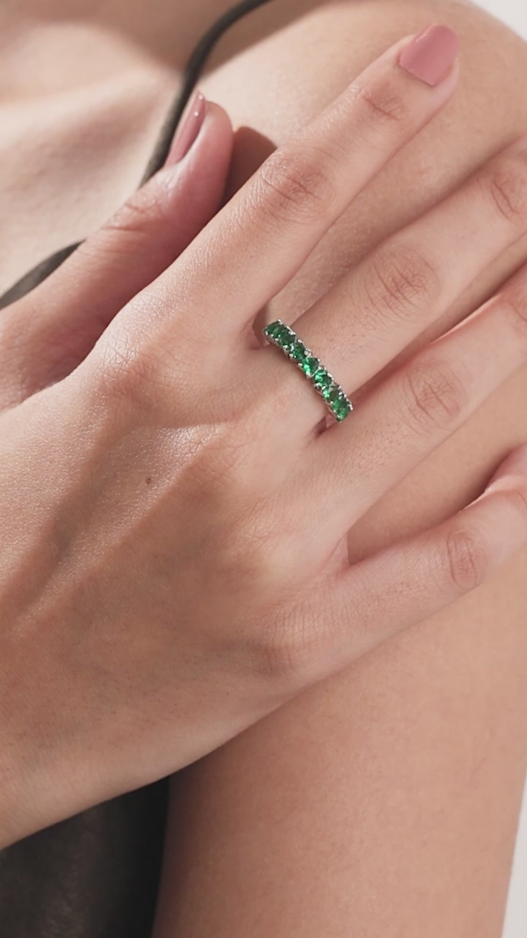18K White Gold Full Emerald Half Eternity Ring
