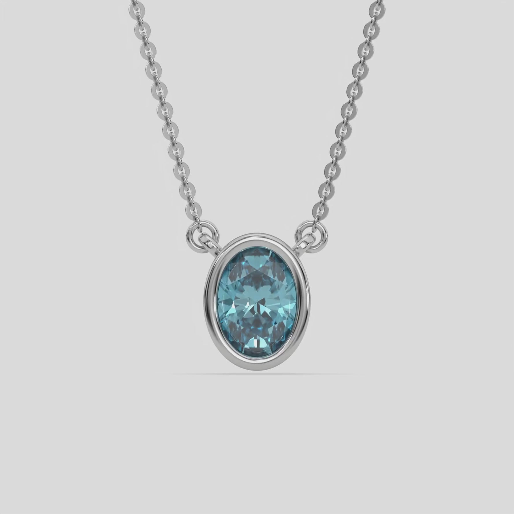 18K Yellow Gold Fancy Blue Oval Solitaire Diamond Necklace