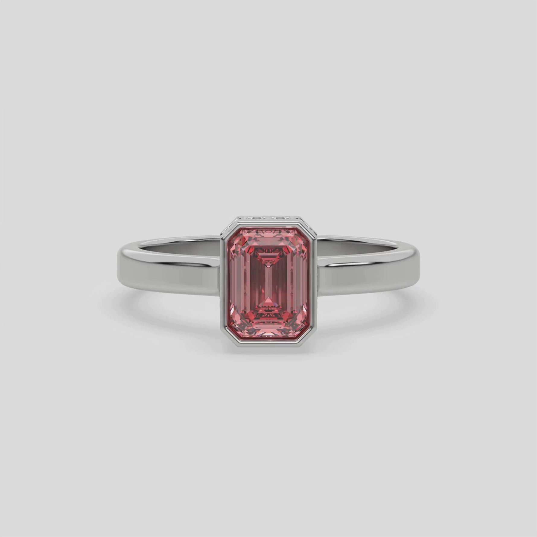 14K White Gold Fancy Pink Emerald Solitaire Engagement Ring 