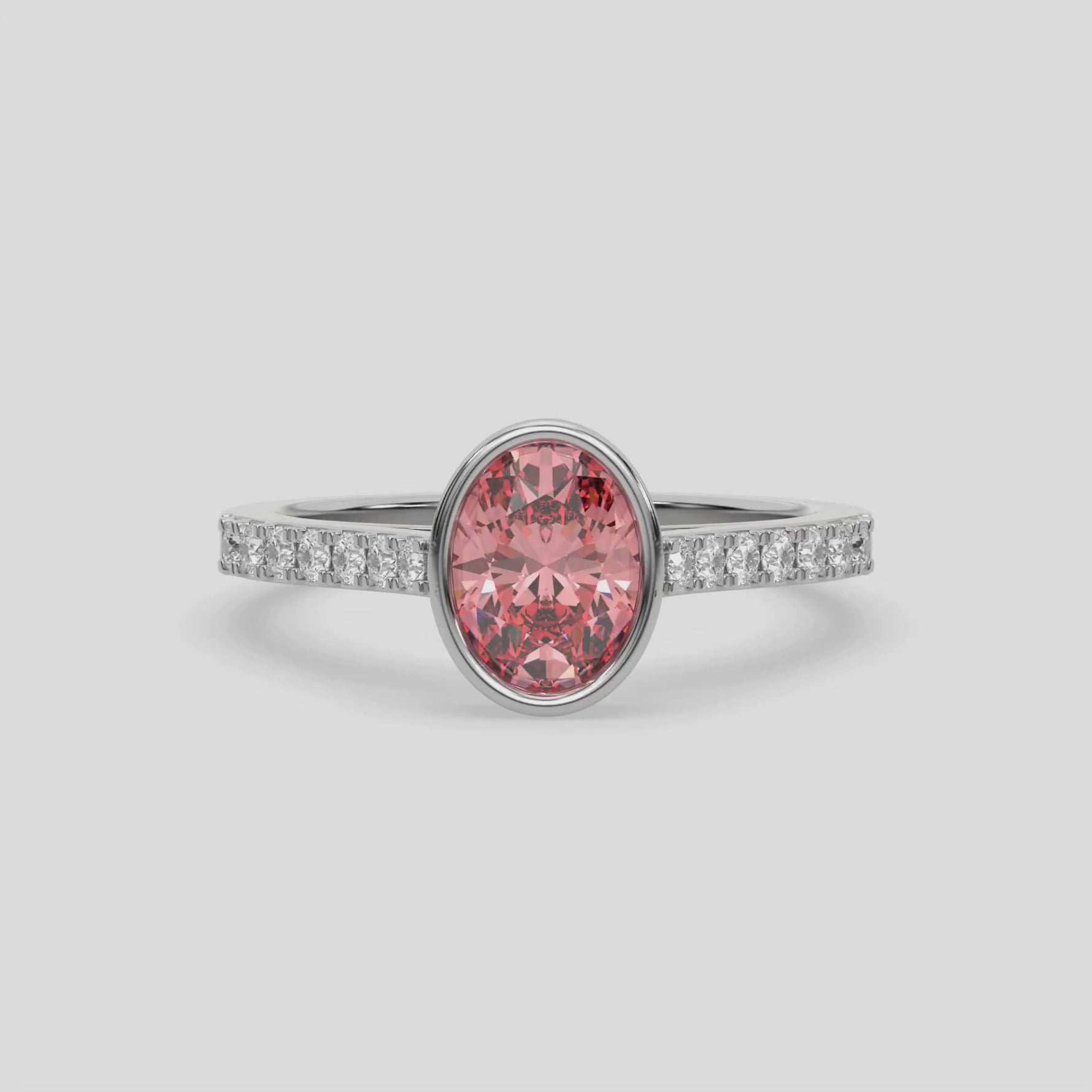 14K White Gold Fancy Pink Oval Diamond Engagement Ring