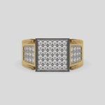 This video features a yellow gold Square shape diamond signet ring made with a cluster of round brilliant-cut diamonds arranged to form a square shape 