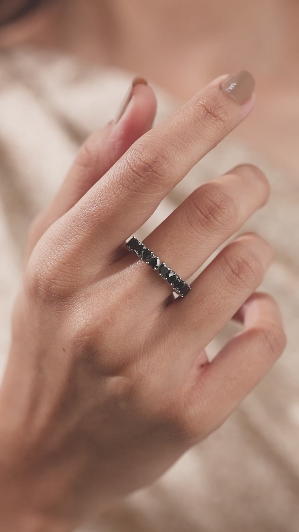 14K White Gold Heart Diamond Black Eternity Ring