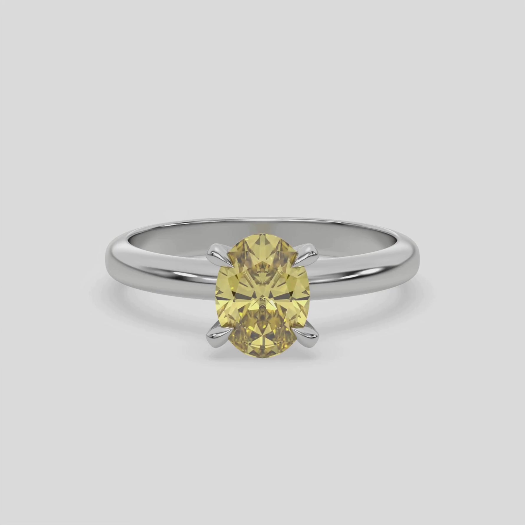 18K White Gold Fancy Yellow Oval  Diamond Engagement Ring