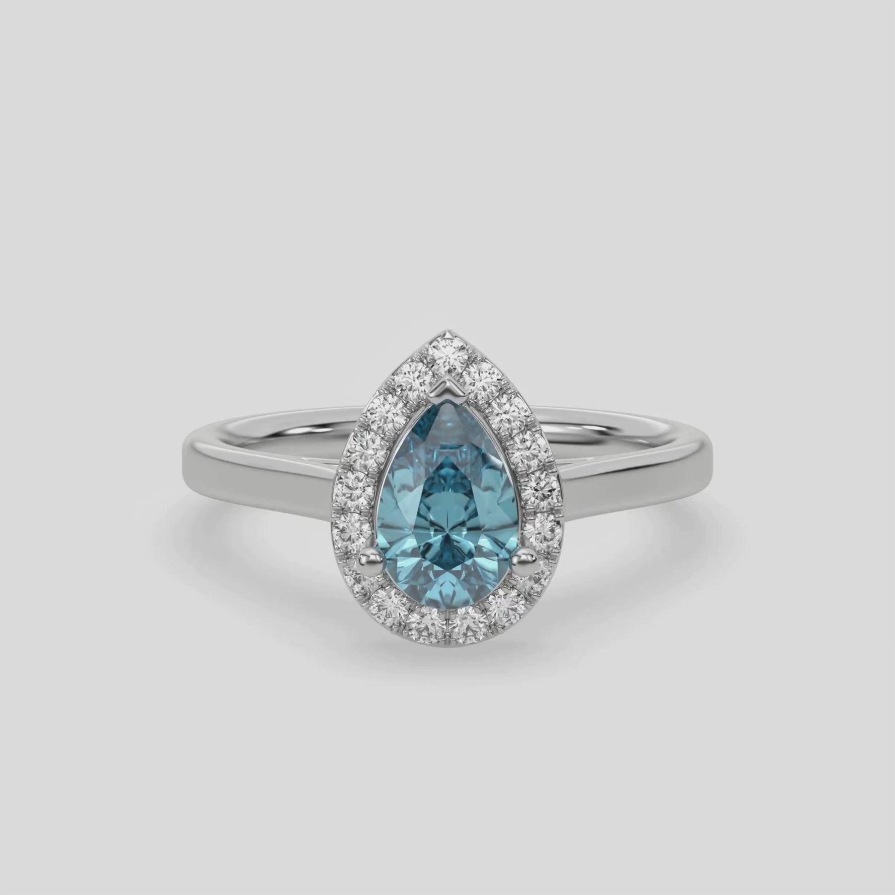 14K White Gold Fancy Blue Pear Diamond Engagement Ring