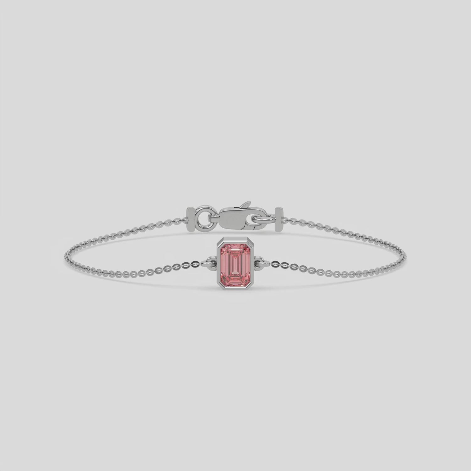 18K White Gold Fancy Pink Emerald Solitaire Diamond Bracelet 