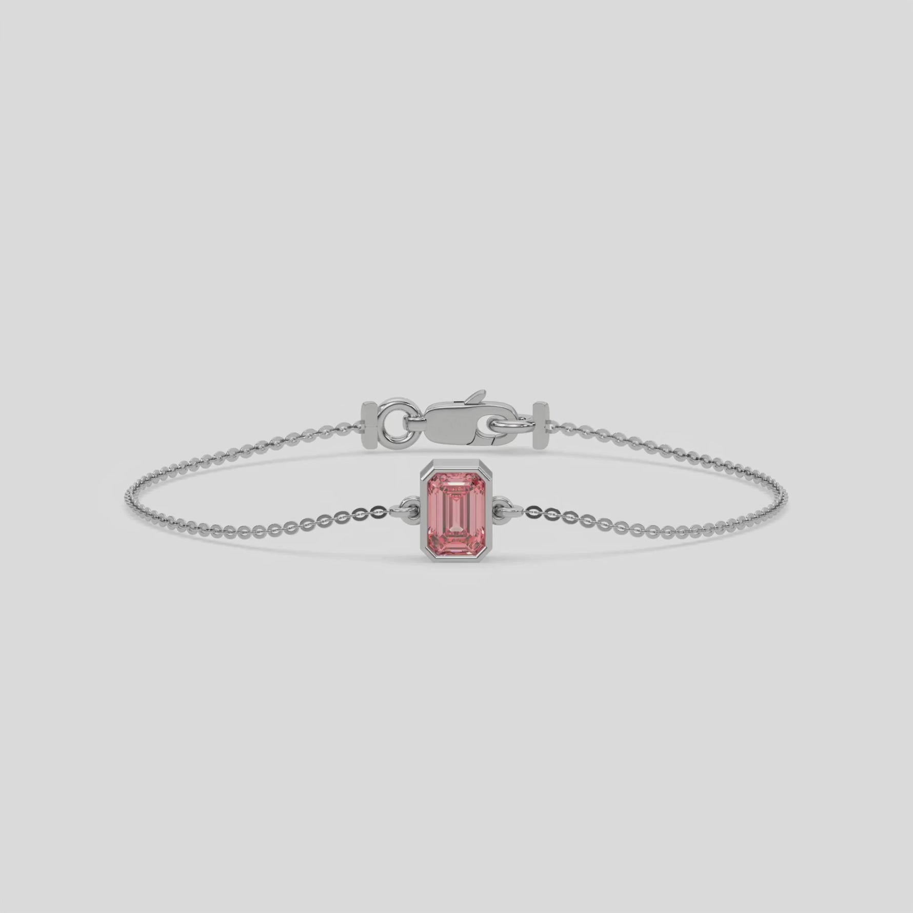 18K White Gold Fancy Pink Emerald Solitaire Diamond Bracelet 