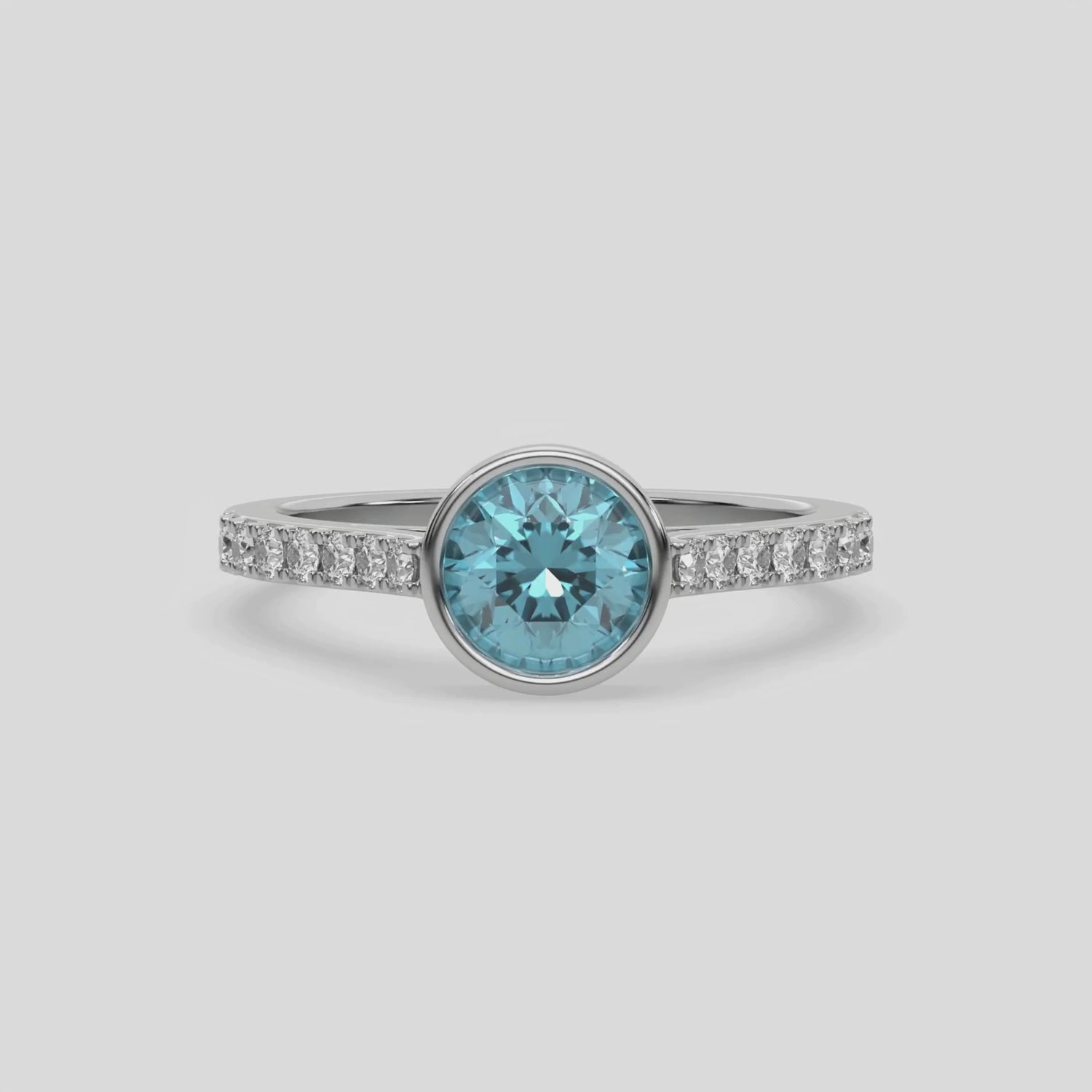 3 CT Fancy Blue Diamond Round Solitaire Bezel Engagement Ring