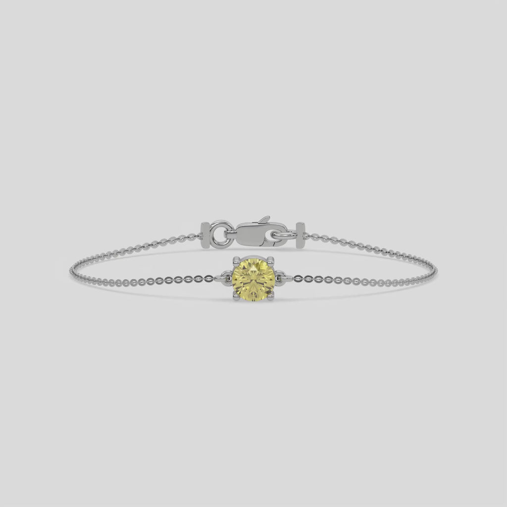 Fancy Yellow Solitaire Round Diamond Bracelet made with fancy yellow round brilliant-cut diamond, securely set in prong setting